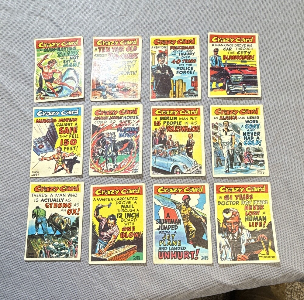 T.C.G. Crazy Card Non-Sport Trading Cards Lot of 12 (Card Nos. 4,5,7,16,21+ )